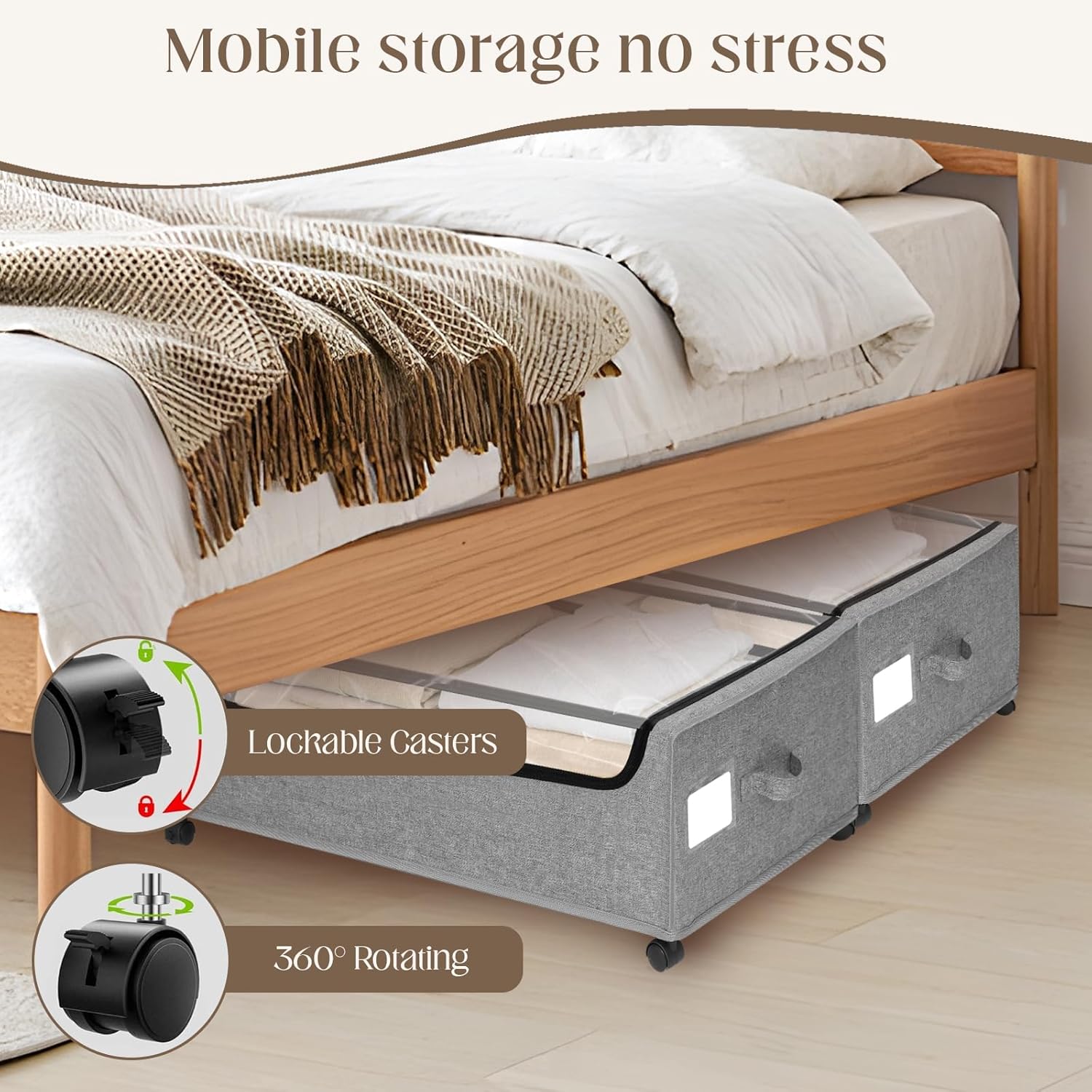 Under Bed Storage with Wheels, 2 Pack Under Bed Storage Containers, 10.6 inches Tall Underbed storage bins on Wheels, Rolling Under the Bed Metal Drawers for Clothes, Blankets, Shoes (XXXL, 90L)