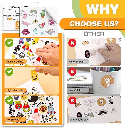 Miniatura 5 de 20 piezas de papel adhesivo para impresora de inyección de tinta, papel adhesivo de vinilo imprimible que se seca rápidamente colores vivos, vinilo