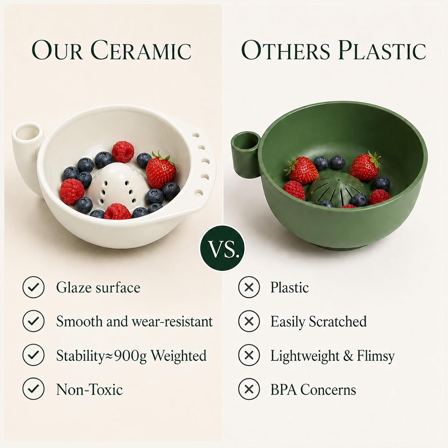 Berry Washing Bowl, Swirling Ceramic Berry Basket with Hole 7"