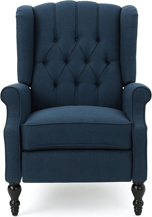 GDF Studio Elizabeth Tufted Dark Blue Fabric Recliner Arm Chair