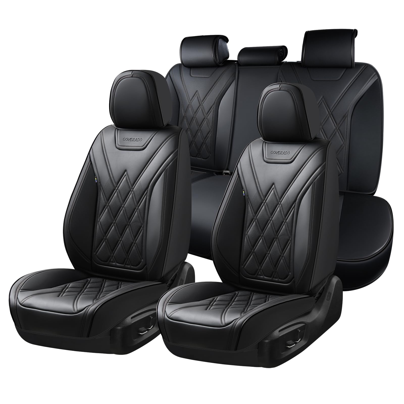 Coverado Car Seat Covers Full Set, Seat Covers for Cars, Front Seat Covers and Back Seat Cover Waterproof Leather Automotive Seat Cover, Universal Car