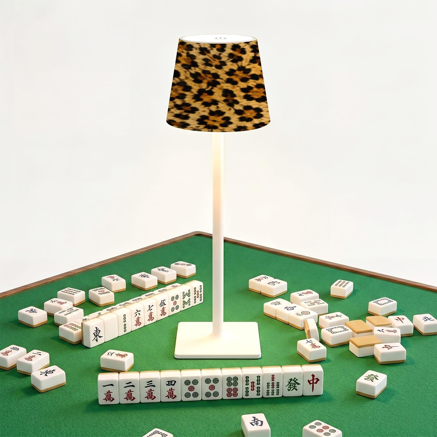 Mahjong Cordless Table Lamp Leopard Print Repeating Leopard Zebra Snake Repeat LED Desk Lamps Rechargeable 3 Color Dimming Outdoor for Mah Jong Table Nightstand Living Room Gift