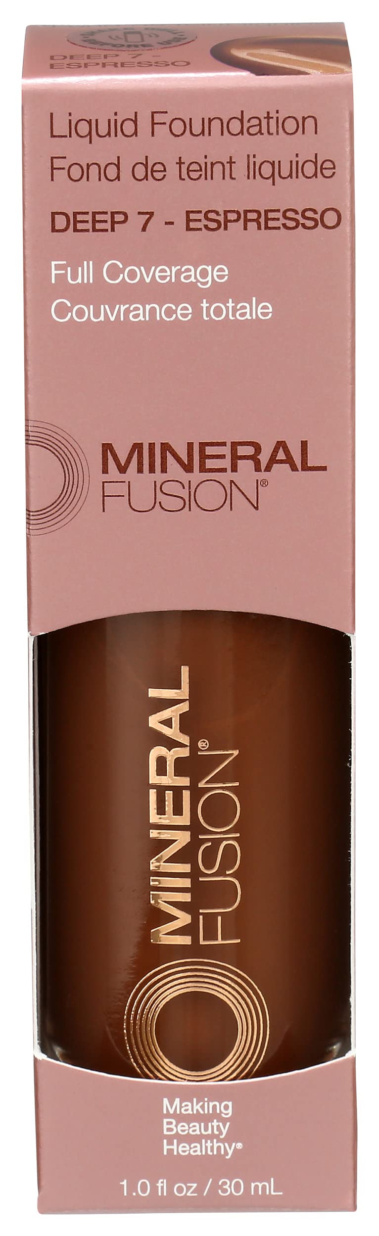 Mineral Fusion Full Coverage Foundation Liquid Foundation - Deep 7- Deep Complexion w Neutral Undertones Lightweight Matte Finish