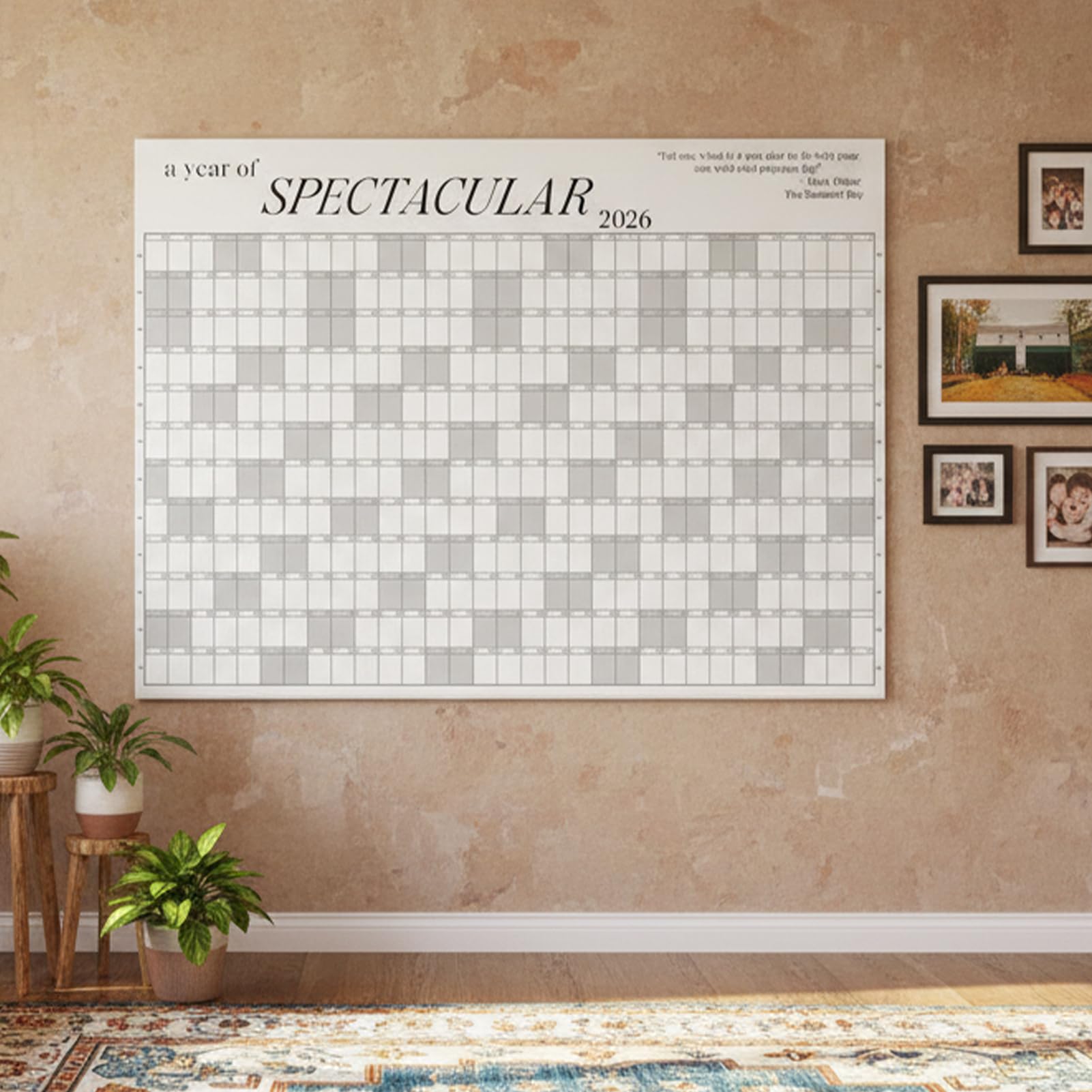 Planificador anual de pared, planificador de pared 2026, tamaño 365 días, calendario con rotuladores limpiables, notas adhesivas, calendario anual claro