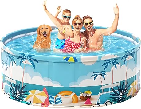Large Foldable Kids Pool, Hard Plastic Collapsible Deep Kiddie Pool, Small Pools for Swimming, Backyard Dog Pool Beach Party 78.7"x17.7"