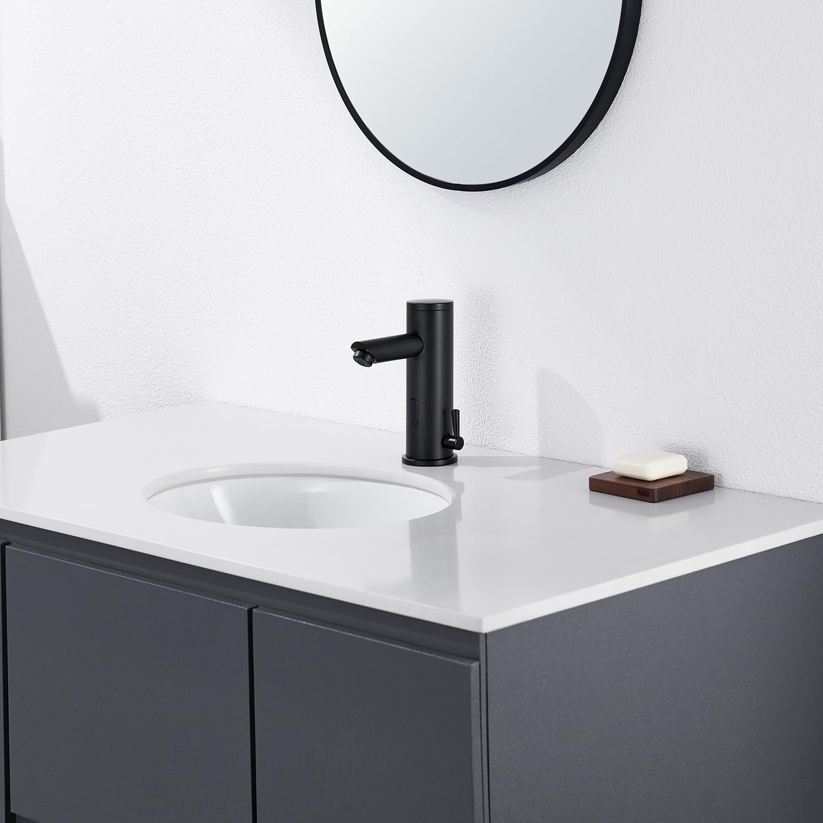 Auralum robinet lavabo infrarouge noir, automatique robinet lave main, robinet de salle de bain monocommande pour eau chaude et froide