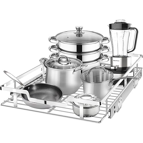 Pull Out Cabinet Organizer, Heavy Duty Slide Out Pantry Shelves, Sliding Drawer Storage For Bathroom, Kitchen, Home, 15" W x 21" D, Chrome Finish（NEED 16" W and 22" D Cabinet）