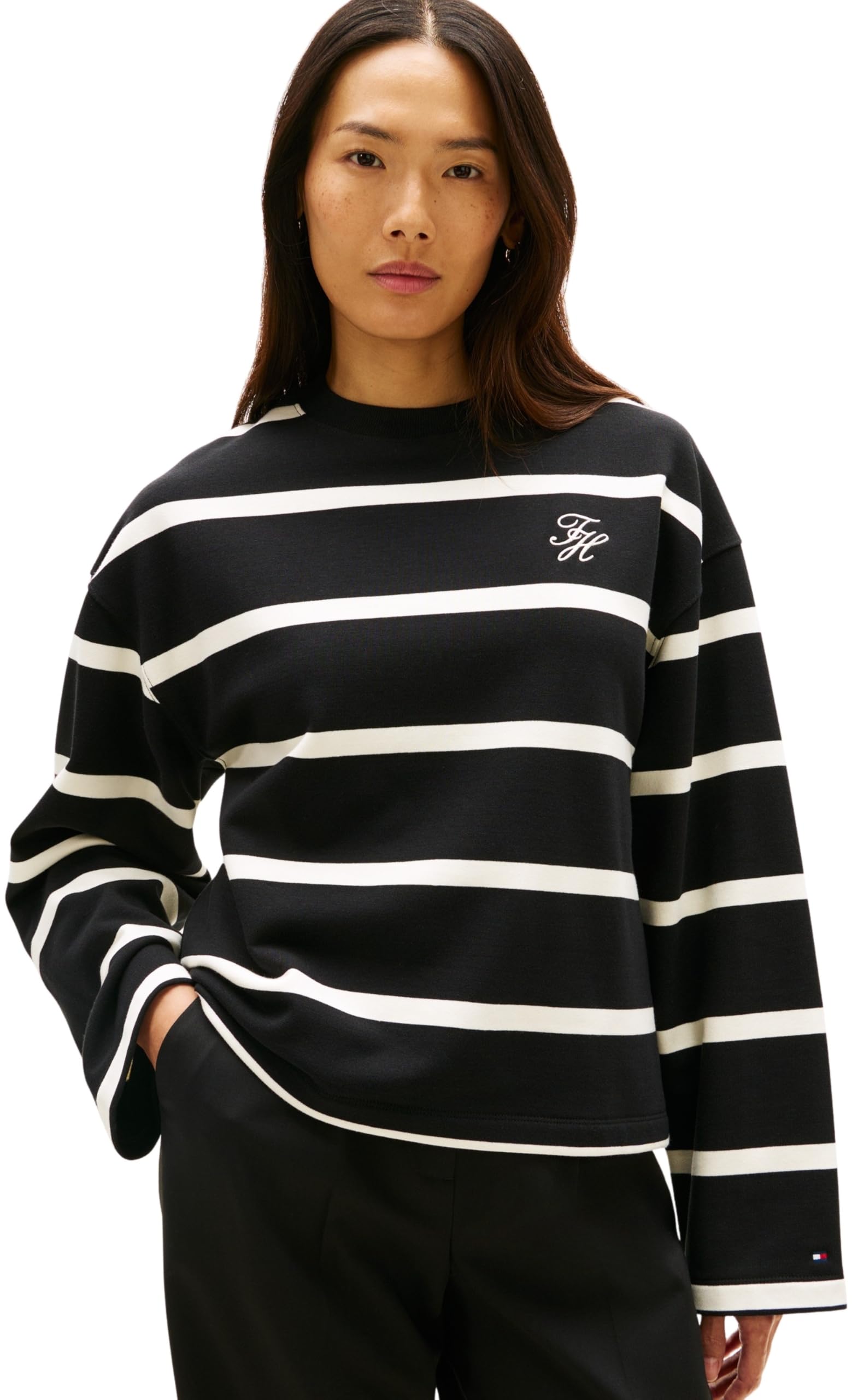 Tommy Hilfiger Women's Black Script Terry Sweatshirt Extra Large