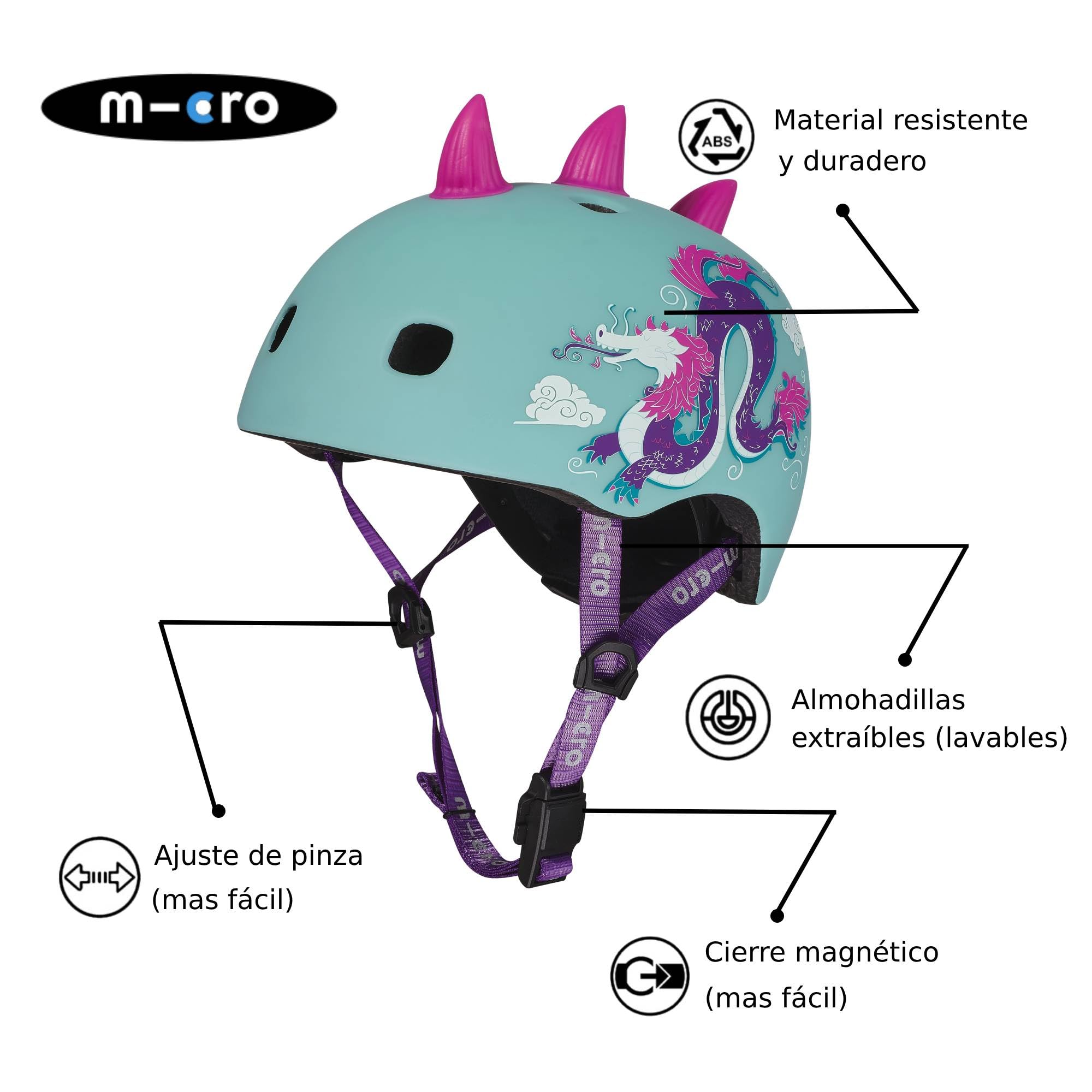 Micro® | Casco 3D V2 Infantil | Protección para Patinete o Bicicleta | Luz Trasera de Seguridad 3 Posiciones | Cierre imantado | Ultraligero | Niños y Niñas