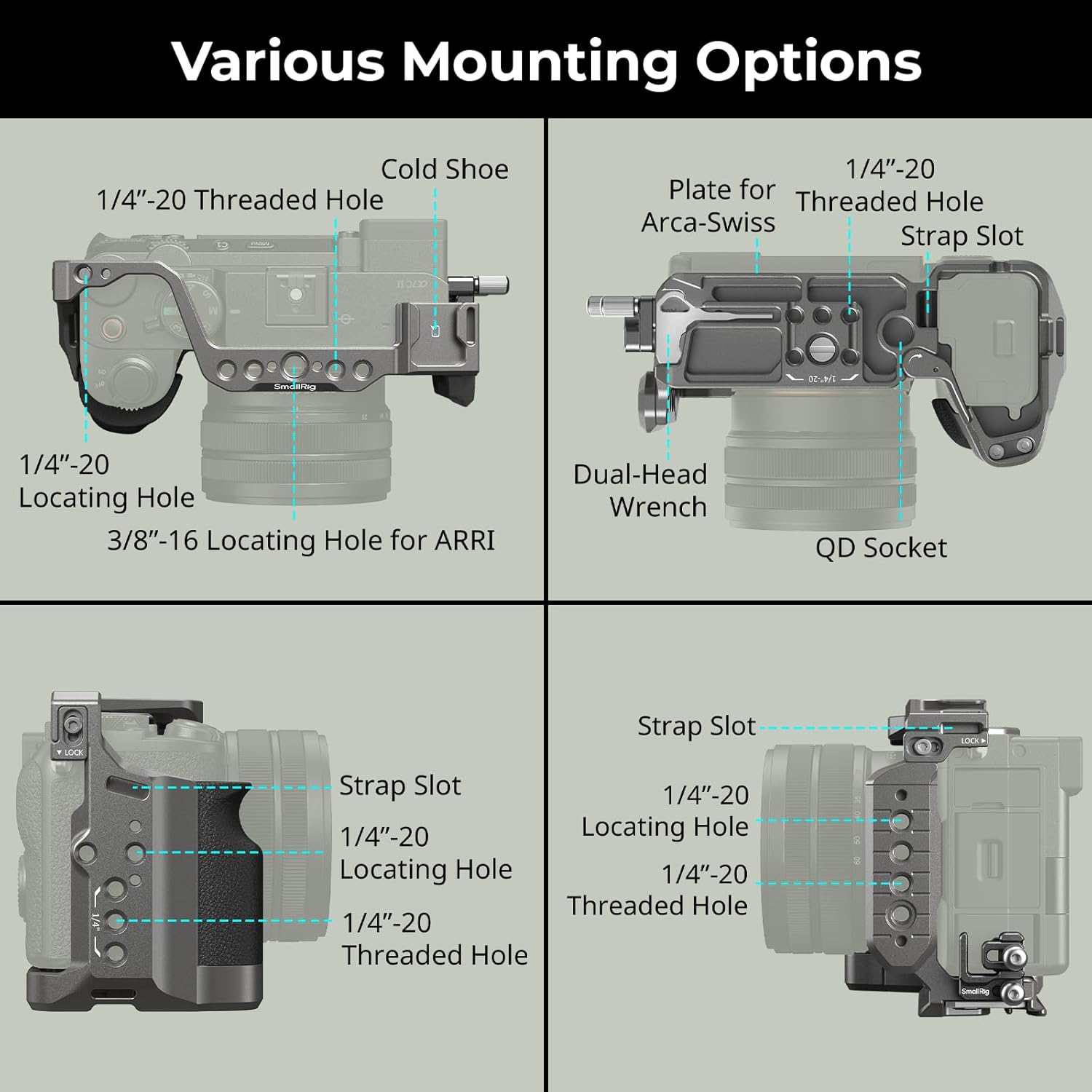SmallRig HawkLock Quick Release Camera Cage Kit for Sony A7C II/ A7CR with Integrated Silicone Grip, Full Access Vlog Making Cage for Sony Alpha 7C II/Alpha 7CR with Cable Clamp for HDMI