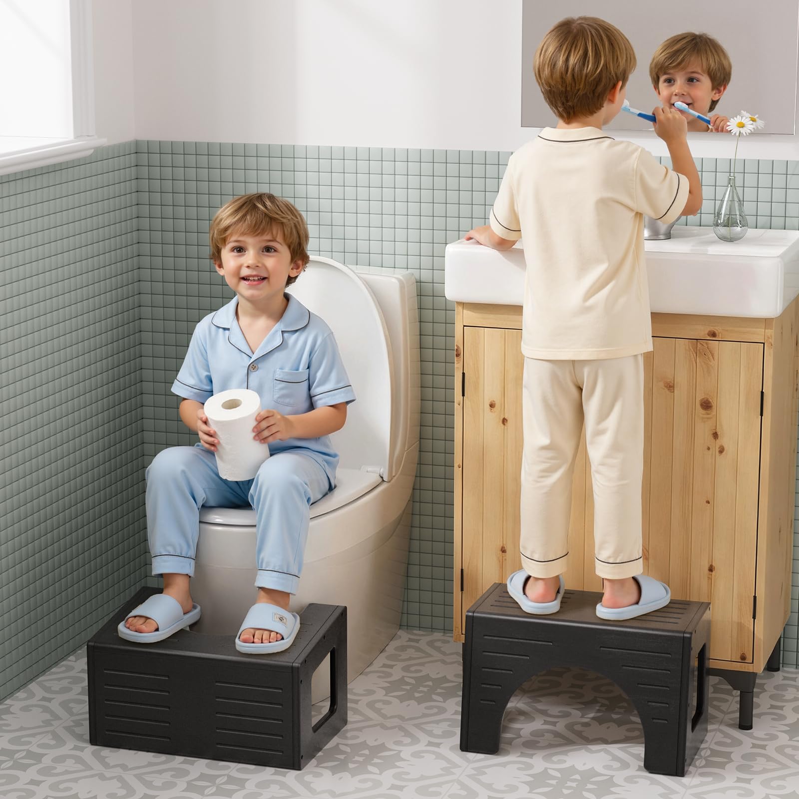 AmazerBath Toddler Toilet Step Stool 3-in-1 Bamboo Poop Squat Stool for Adults 0 59 Thickness One Step Non-Slip