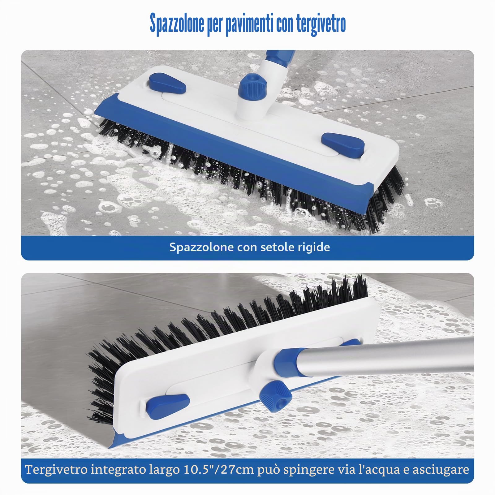 Qaestfy Spazzolone per Pavimenti con Manico Lungo 3 in 1 Pulisci Fughe Pavimenti 140 cm Spazzola per Pulire Doccia Pulizia Fughe Pavimento per la Pulizia di Piastrelle, Bagno, Cucina, Battiscopa