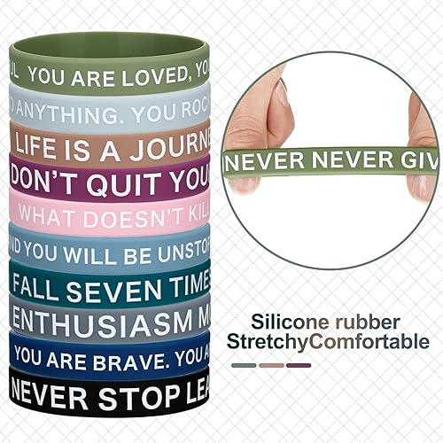 Miniatura 3 de 100 pulseras de silicona con cita motivacional, pulseras de goma inspiradoras de colores, pulseras elásticas unisex para mujeres, hombres, niños y