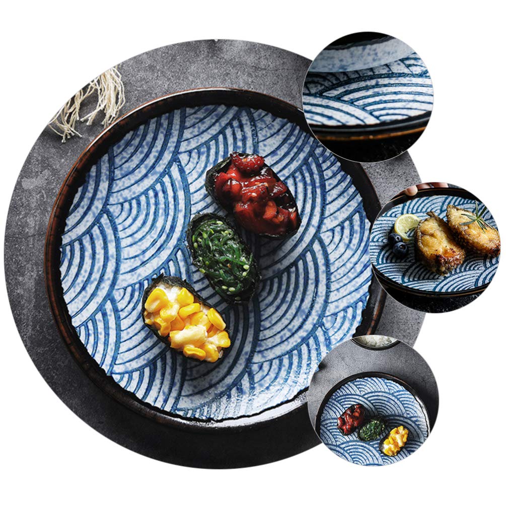 Cabilock 1 Pc Placa De Cerámica Corrugada Placas De Inmersión Plato Llano Japones Platos Cotidianos Plato De Queso Plato De Ensalada Plato De Postre Platos De Ensalada Fruta Plato De Pizza
