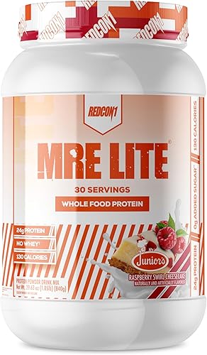 REDCON1 MRE Lite - Proteína en polvo integral, jóvenes, tarta de queso con remolino de frambuesa, baja en carbohidratos, reemplazo de comida sin