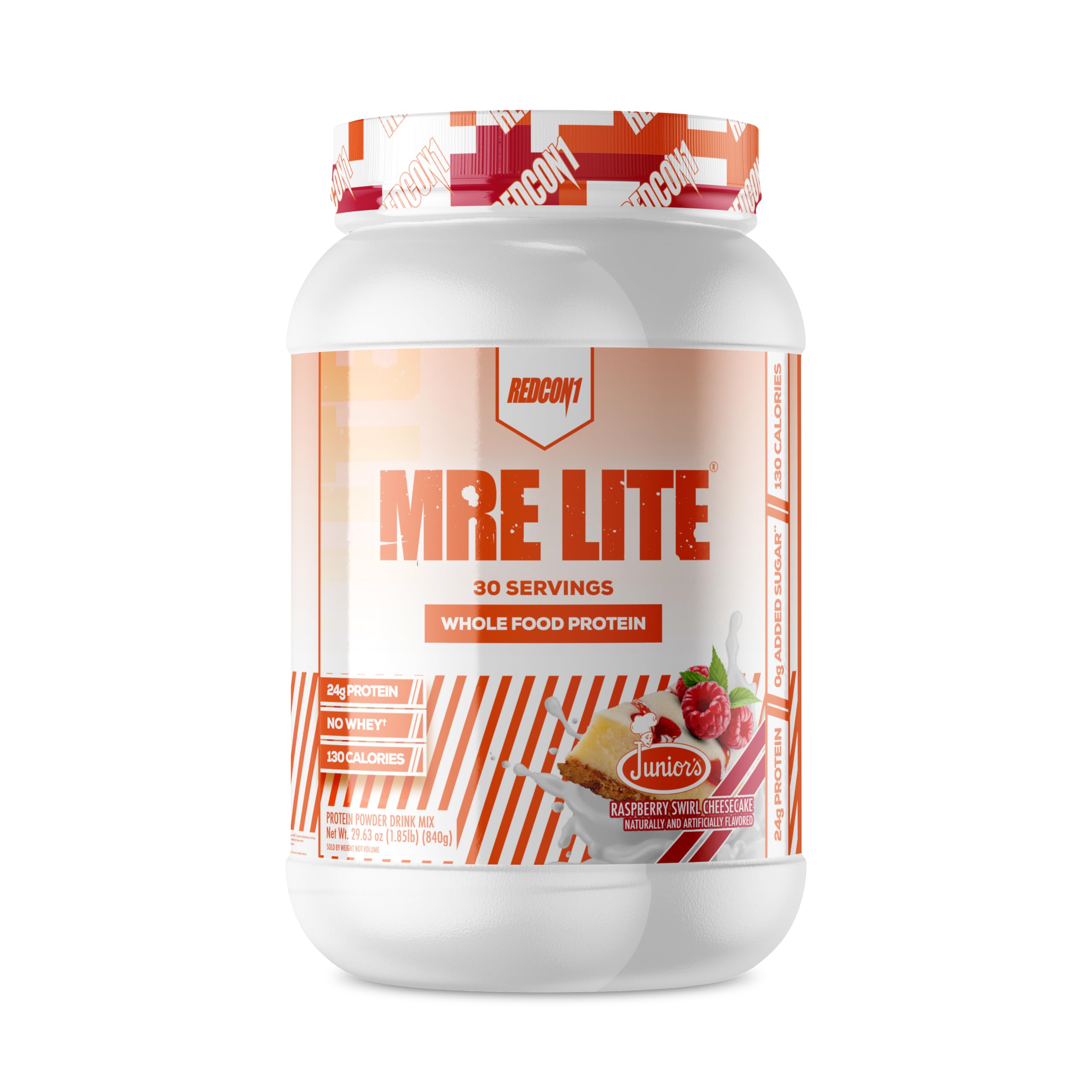 REDCON1 MRE Lite Whole Food Protein Powder, Juniors, Raspberry Swirl Cheesecake - Low Carb, Whey Free Meal Replacement with Animal Protein Blends - Easy to Digest Supplement with MCT Oil (30 Servings)