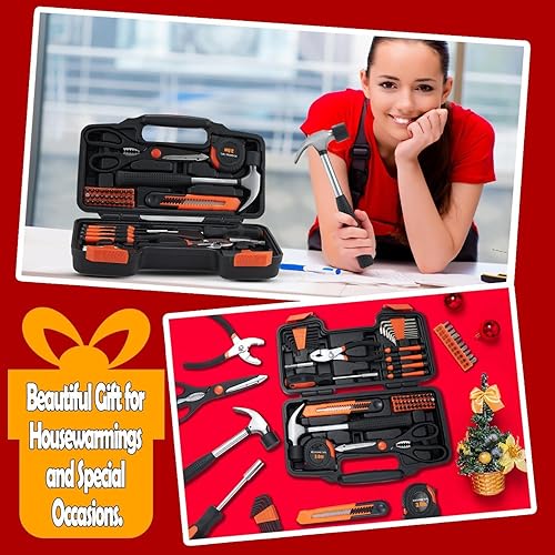Miniatura 7 de Juego de herramientas para el hogar de 58 piezas, kit de herramientas manuales para el hogar general con caja de herramientas de plástico, kit