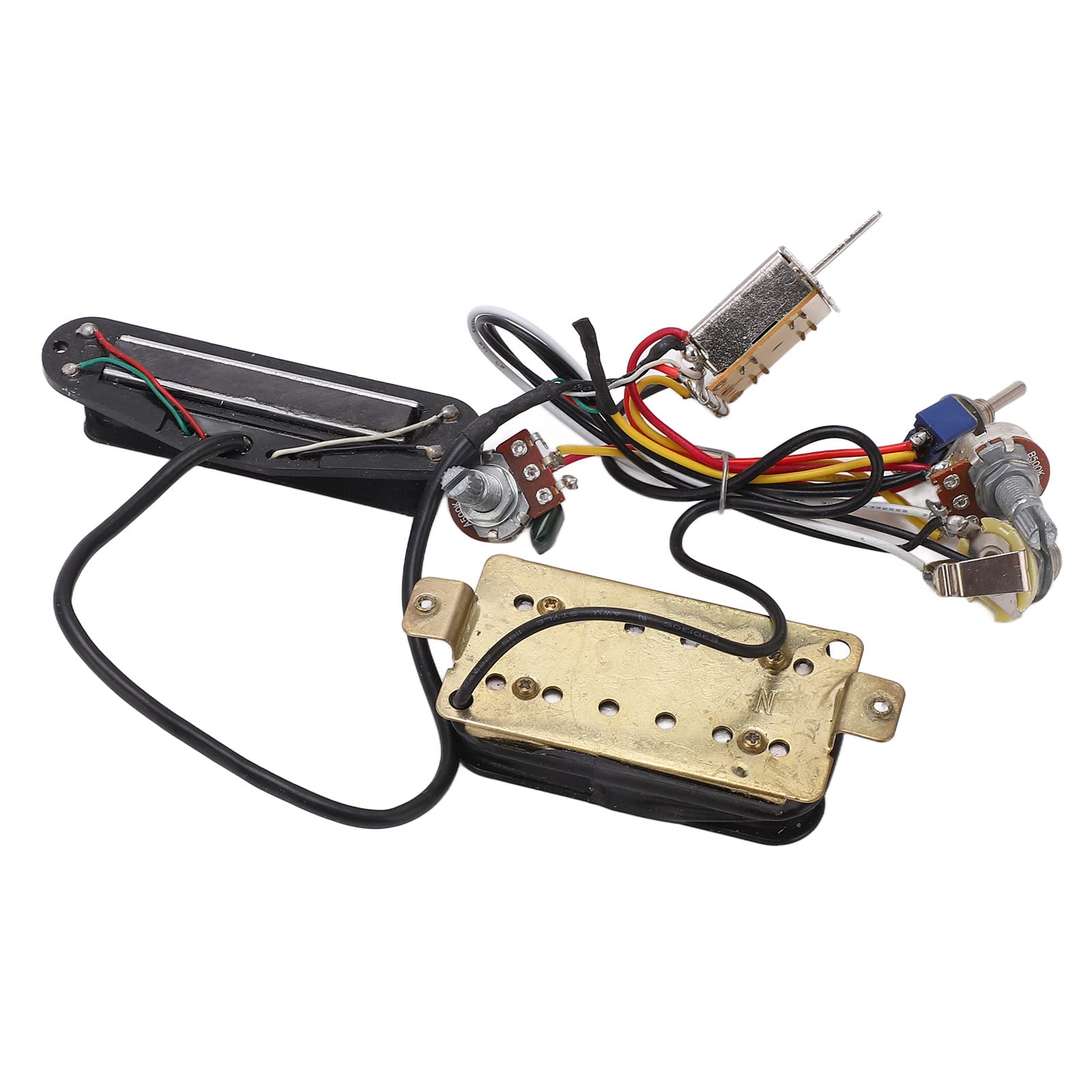 RiToEasysports Arnés de cableado de guitarra, kit precableado de doble riel con potenciómetro de 1T1V A500k B500k, diseño de blindaje de ruido para actualización de guitarra eléctrica