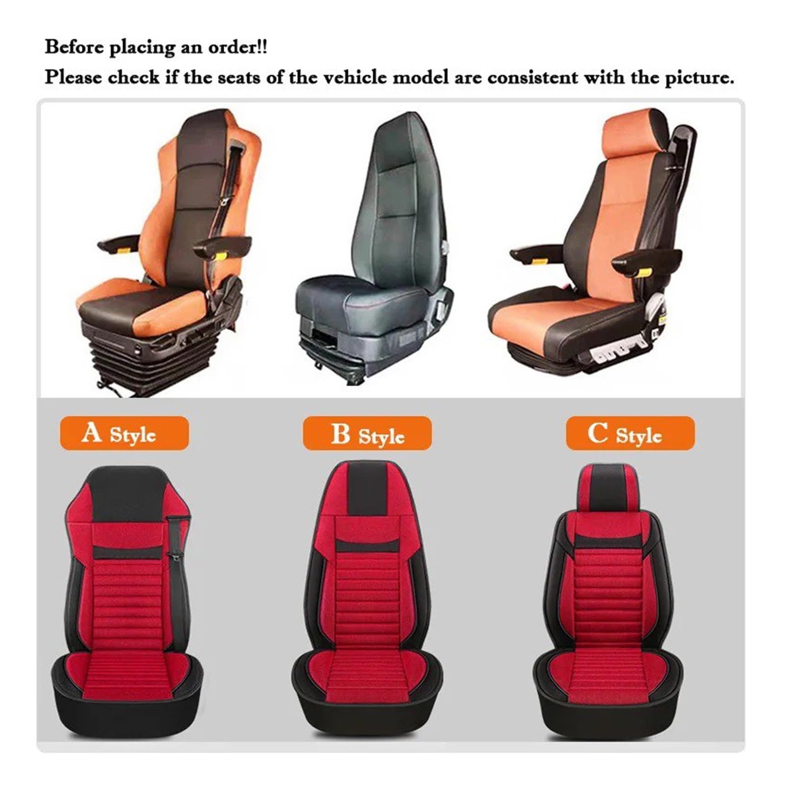 Fundas Asiento Funda Cojín para Asiento Coche para Scania para Volvo para Benz DAF IVECO Hino Tatra Iveco Kenworth Peterbilt Freightliner Camión Autobús Funda Coche Asientos(Style B - Black)