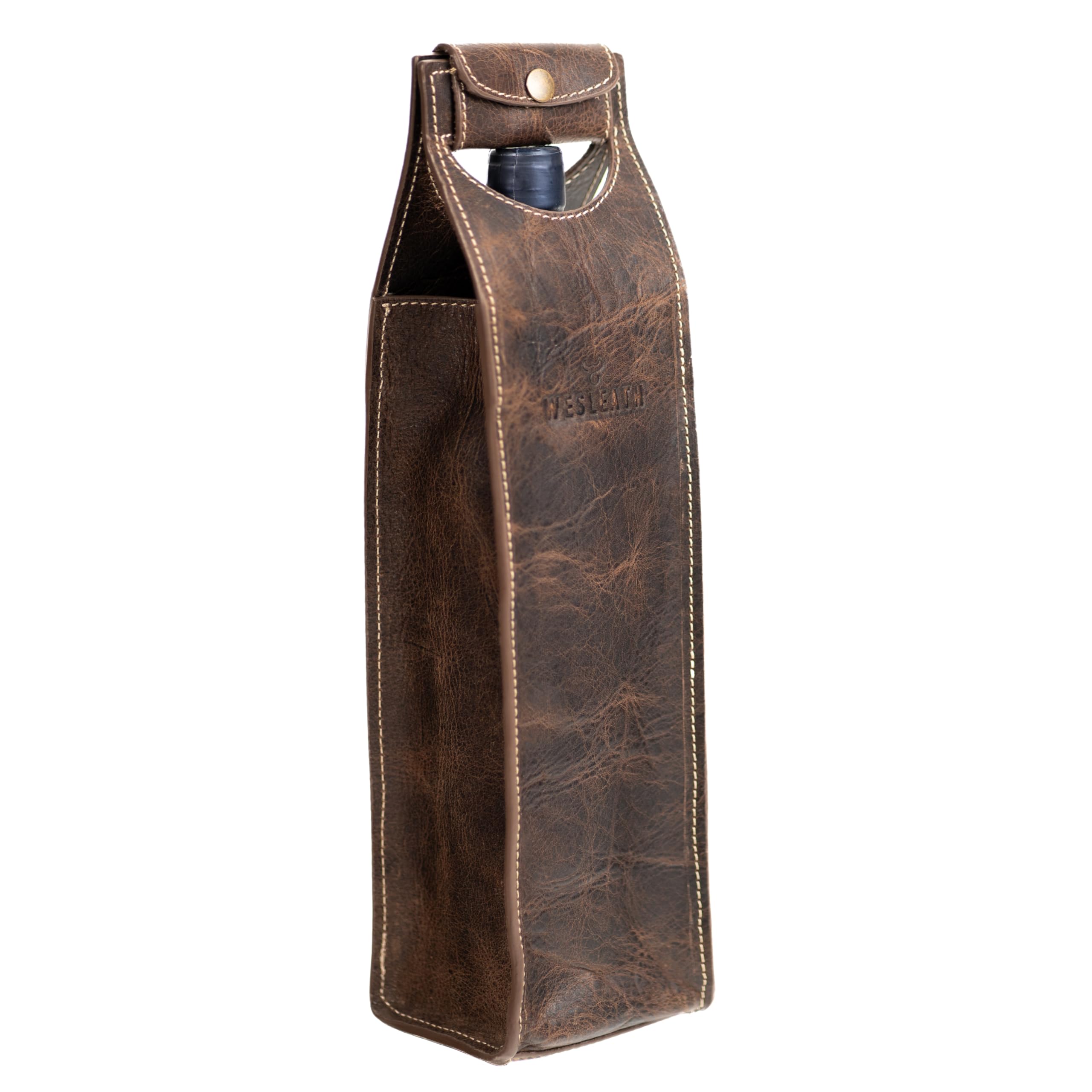 Bolsa de cuero para vino | Bolsa de transporte de botella individual de alta calidad con asas fuertes, cuero de grano completo y hebilla de metal, soporte protector para picnic, bolsa de regalo de
