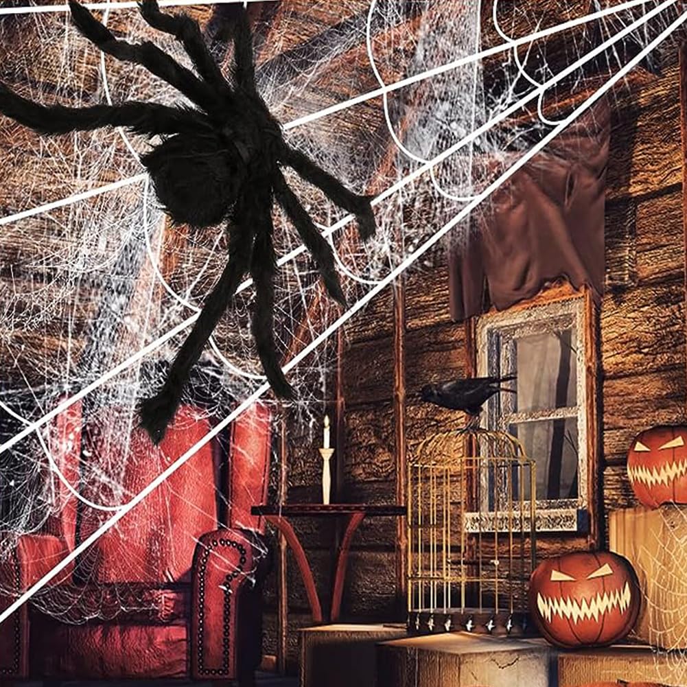 2 Arañas Gigantes De Halloween - Peludas, 90cm Y 75cm, Para Decoración Exterior E Interior De Fiestas
