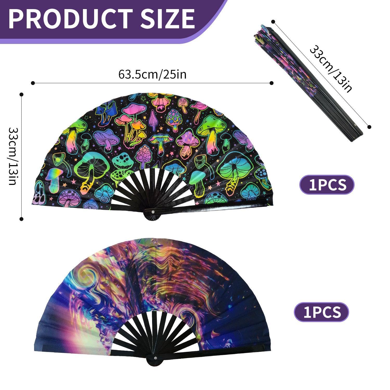 Éventail Pliant Arc-En-Ciel, Éventail Pliant De Carnaval, Ventilateur De Carnaval, Purificateur D'air, 2 Pièces, 33 X 64 Cm, Multicolore