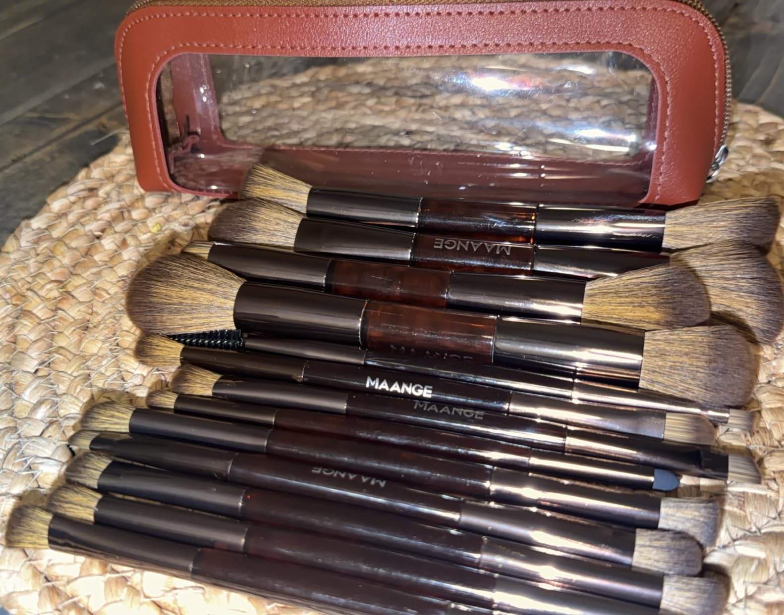 MAANGE 13 Pcs Foundation Makeup Brush Set With Bag, Make up Brushes, Double-End Multi Functional Makeup Brushes, Professional Face Brush Set Tools For Liquid Powder Concealer Cream Blush (Coffee)