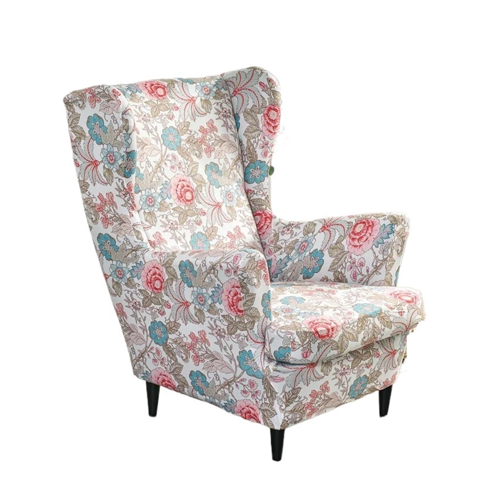 GCYEIDMA Wing Chair Slipcover Floral Wing Chair Slipcover Stretch Armchair Cover Relax Sofa Covers with Seat Cushion Footstool(A1 Wingchair Cover)