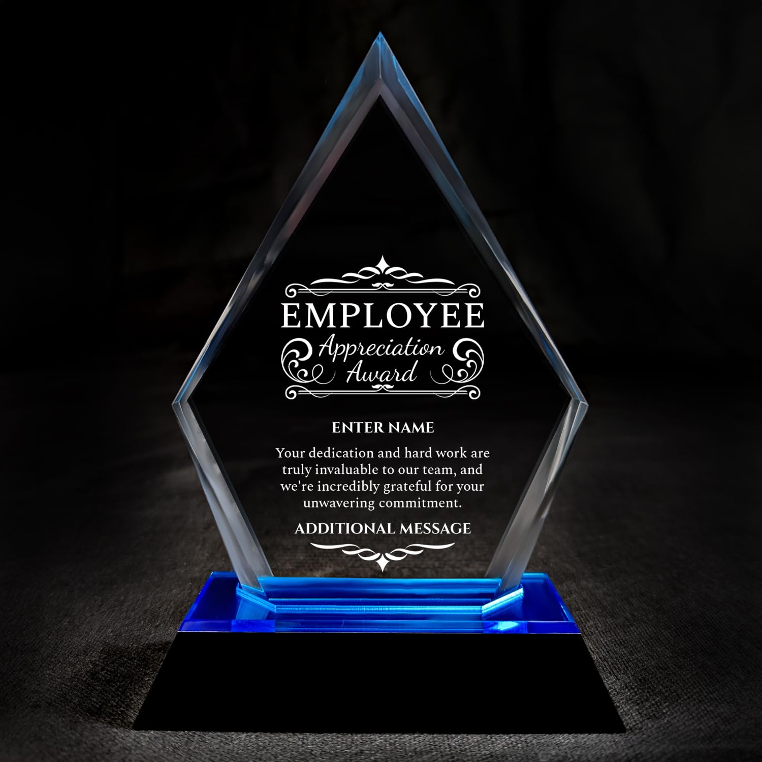 Personalized Laser Engraved Employee Award - Laser Engraved Design - Thank You - Add Your Own Text - Includes Gift Box - Employee Award (The Blue