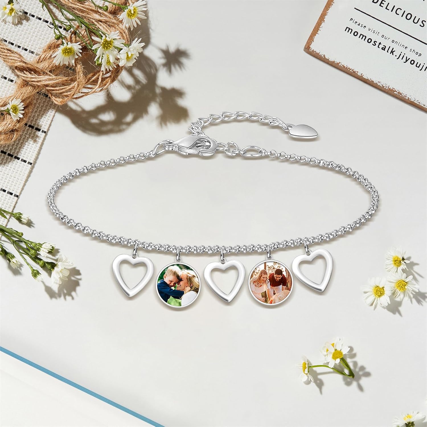 BABOOM Personalized Picture Bracelet for Women Customized 1-7 Photo Bracelets Family Memorial Pictures Bracelet with Name Gift for Mother Wife Friend