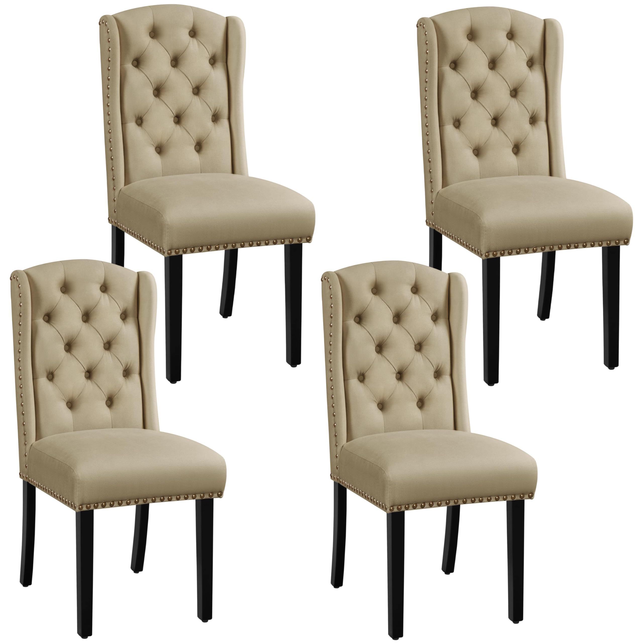 Yaheetech 4-er Set Küchenstuhl mit Flügelförmigen Rückenlehne, Polsterstuhl Esszimmerstuhl bis 140 kg Belastbar fürs Esszimmer/Küche/Wohnzimmer/Schlafzimmer, Khaki