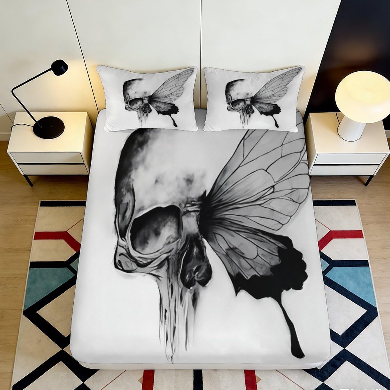 Pnayamiorkfel Style-10 3D Printed Skull Butterfly Fitted Sheet Microfiber Anti-Slip Bed Cover For Bedroom Dorm Room Easy Clean Decor 90X200x25cm