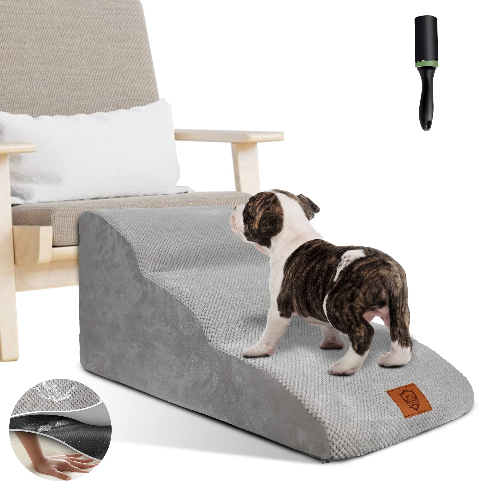 OZD 3 Steps Dog Stairs, 30D High Density Foam Dog Steps, Washable