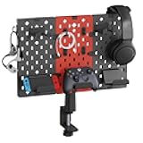 PEGZONE Modular Headphone and Controller Holder for Game, Clamp-on Pegboard, Rotatable Controller Stand with Cable Hooks, Gaming Accessory for Xbox PS5 PS4 Nintendo Switch, 3Pcs Pegboard, Red