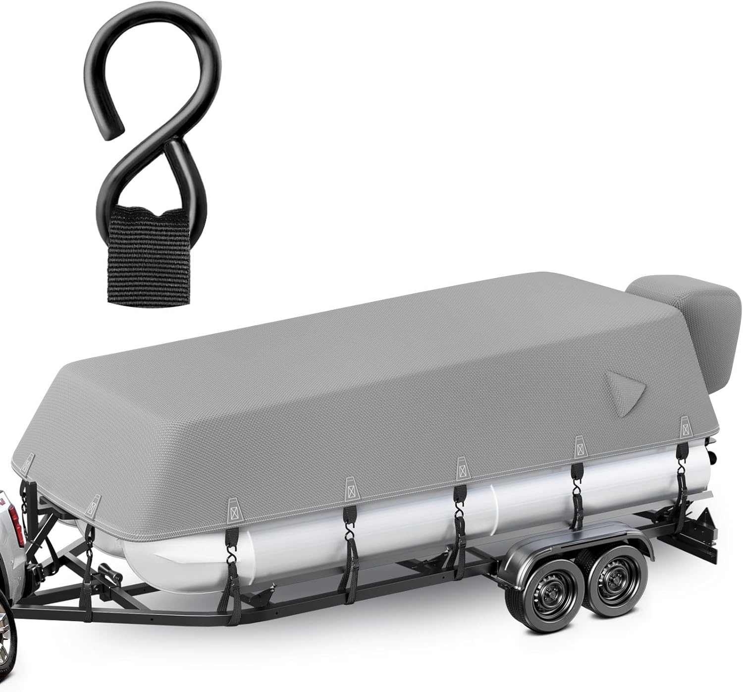 Pontoon Boat Cover with Heavy Duty Metal Buckle,1200D Waterproof Cover for Pontoon Boat 25-28ft,Hurricane Proof System Covers Suitable for Trailer,Mooring,Come with Motor Cover,Gray