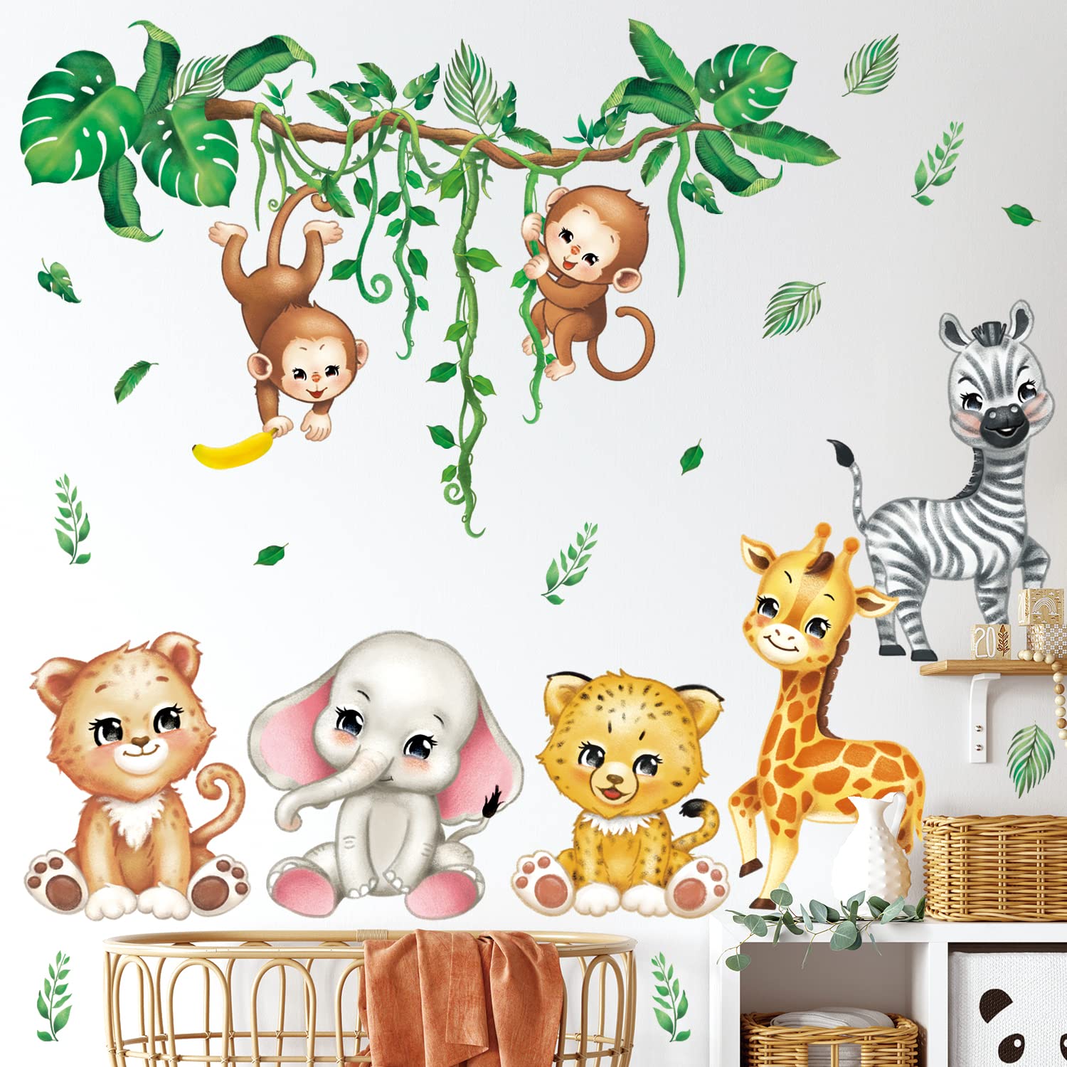 DECOWALL DS12-8073 Jungle Animals Wall Decals Elephant Giraffe Safari ...