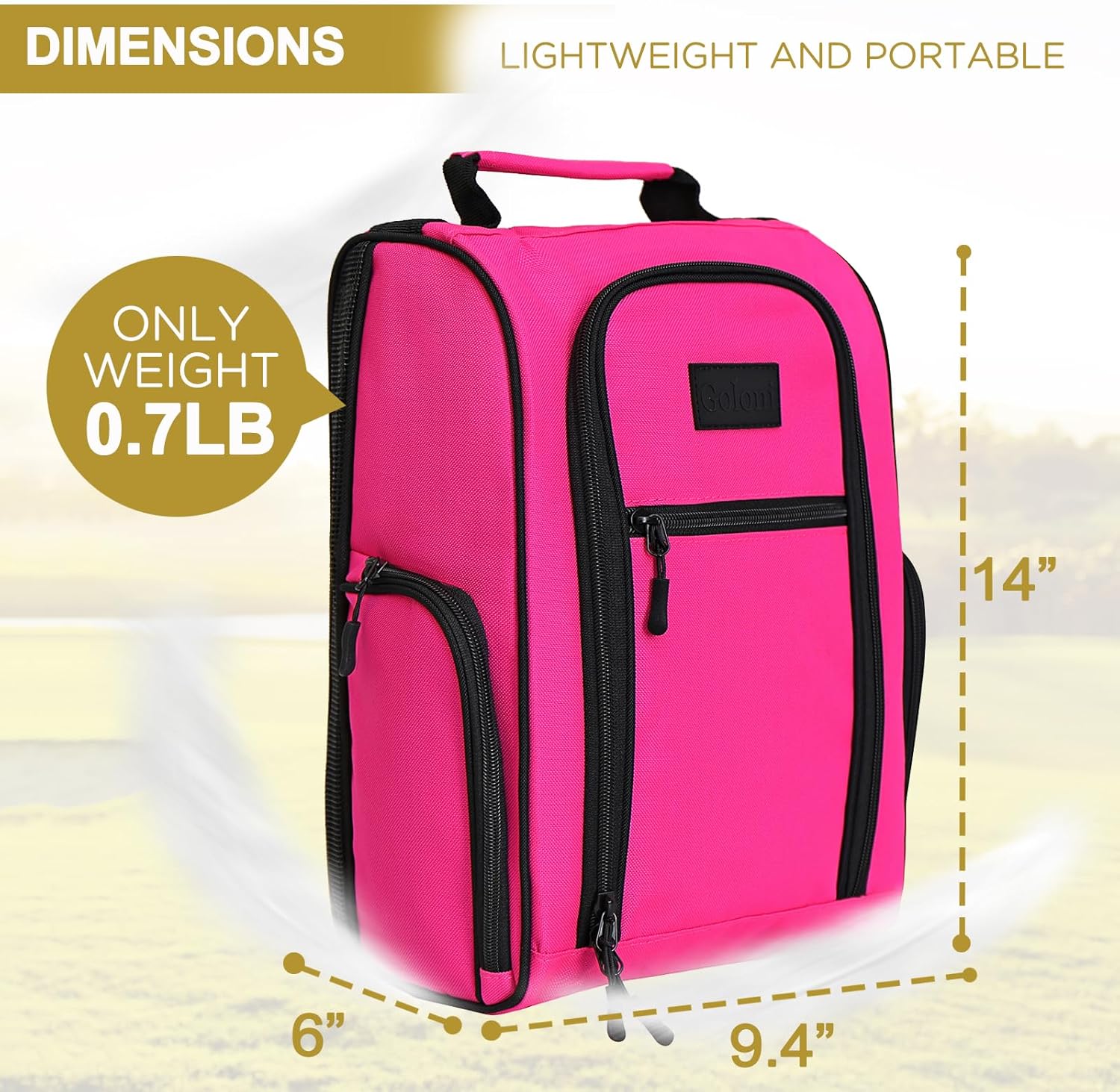 Goloni Golf Shoe Bag for Men & Women, Padded Travel Shoe Bag with Side Accessory Pockets,Sport Shoe Carrier for Golf Shoes,Socks,Tees & Balls,Durable & Lightweight Design (Pink) - Image 2