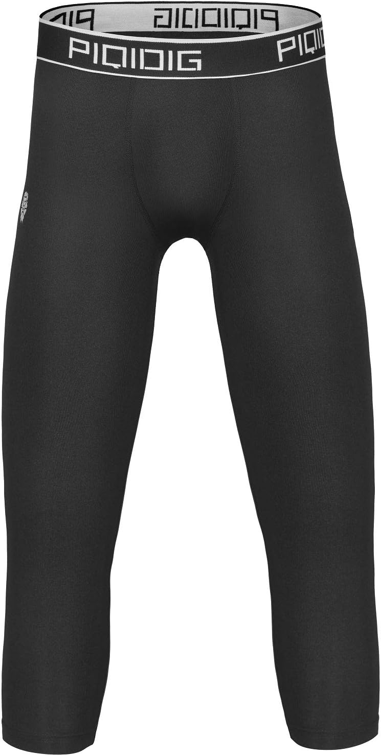 PIQIDIG Youth Boys Compression Pants 3/4 Basketball Tights Sports Capris Leggings Black XS