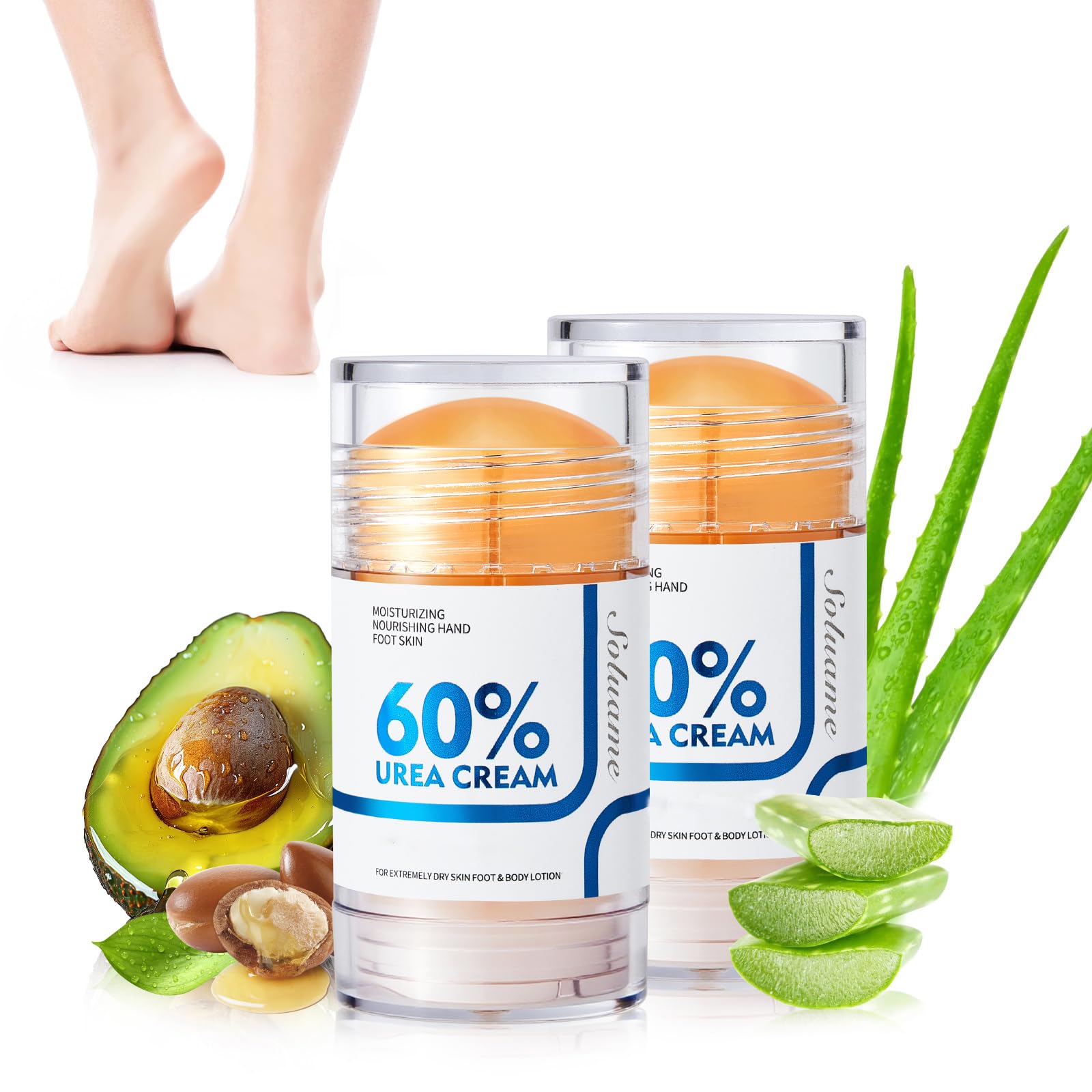 Urea Cream 60 Percent for Feet Urea Cream Stick for Cracked Heels and Dry Skin Urea Foot Moisturiser for Women and Men Suitable for Feet Knees and Elbows 40g*2