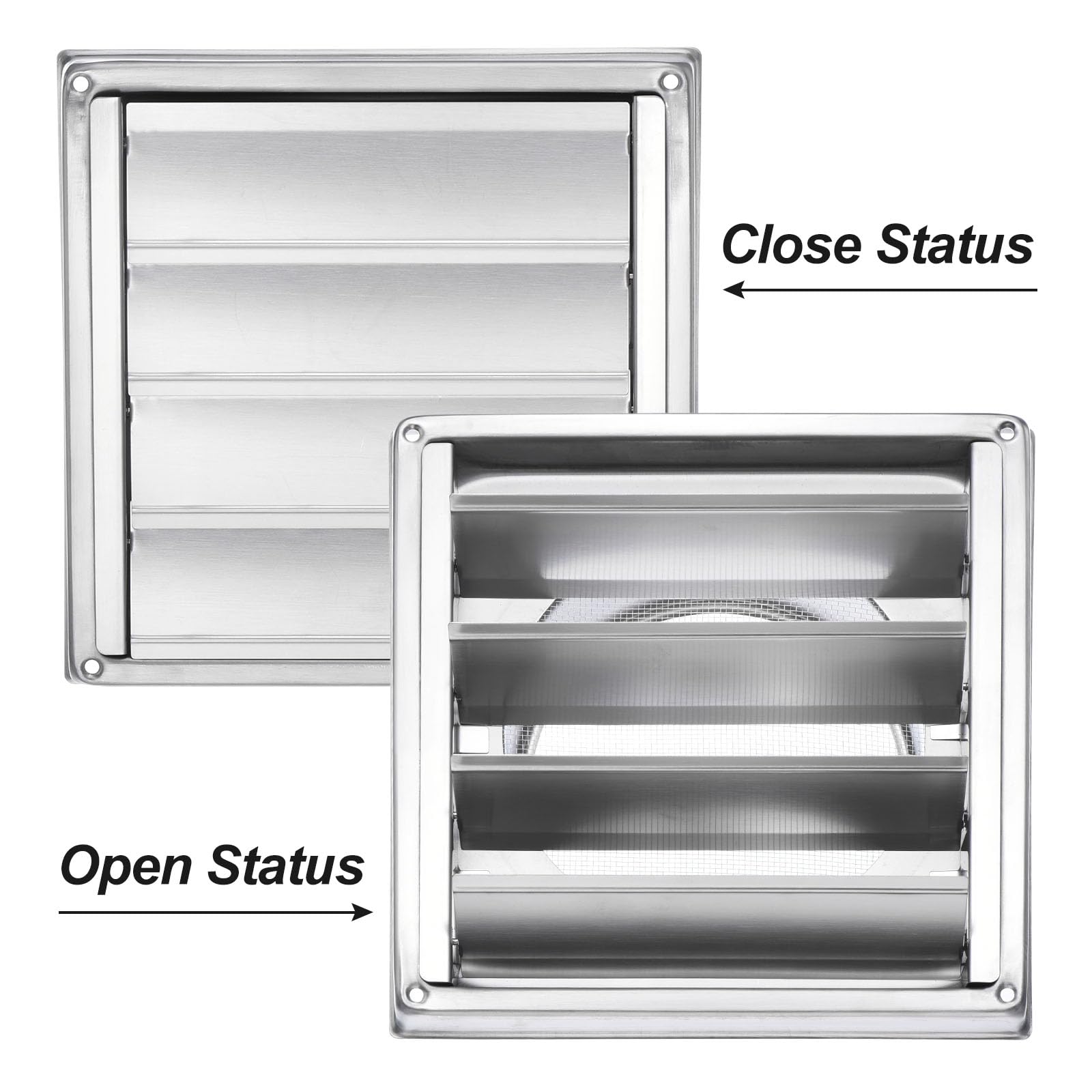PATIKIL Dryer Vent Cover, 5 Inch, Stainless Steel Exterior Wall Outlet Vent Grille, Louvered with Moving Flap and Screen Mesh - Image 3