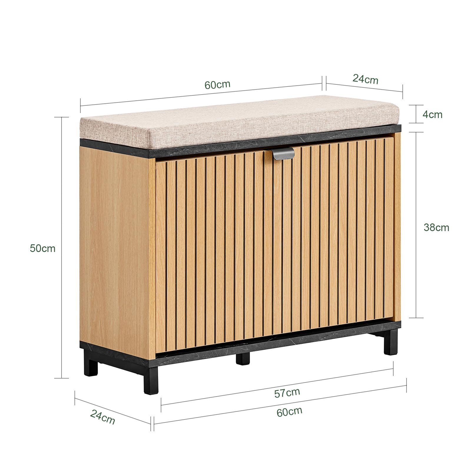 SoBuy Scarpiera Ingresso Panca Contenitore Scarpiera Salvaspazio Slim con Seduta Imbottita Mobile Ingresso Legno per Camera da Letto e Corridoio Nero Effetto Marmo e Legno 60x24x50cm FSR201-N