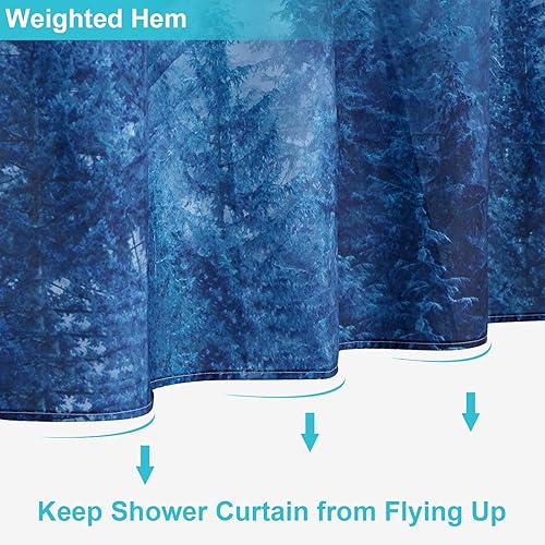 Miniatura 6 de ORTIGIA Cortinas de ducha de bosque brumoso azul, cortina de ducha de naturaleza y bosque, cortina de baño mágica de invierno para baño, tela de