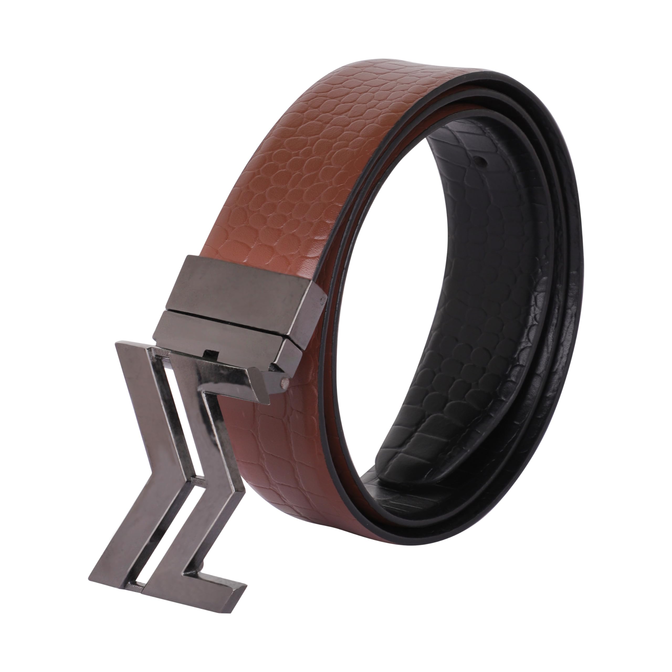 Crocodile Textured/Italian Leather/Reversible Belt for Men | Customizable Fit / 5 Holes/Glossy Black M Logo Buckle/Formal Belts for Men | Handcrafted Leather Belt | Gift for him-picture-41