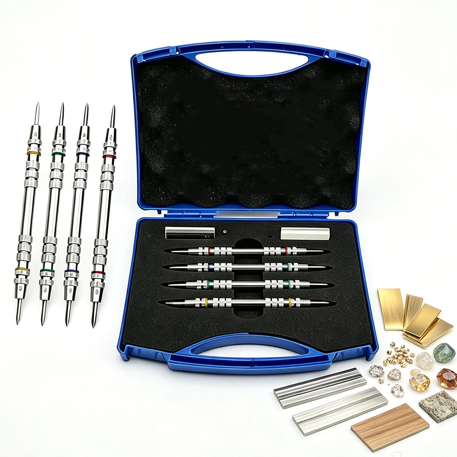 Kit De Prueba De Dureza Mohs De 4 Unidades, Lápiz Probador De Dureza Con Caja De Almacenamiento Y Roscas Antideslizantes, Prueba De 8 Niveles De Dureza, Diseño De Doble Cabezal De Acero