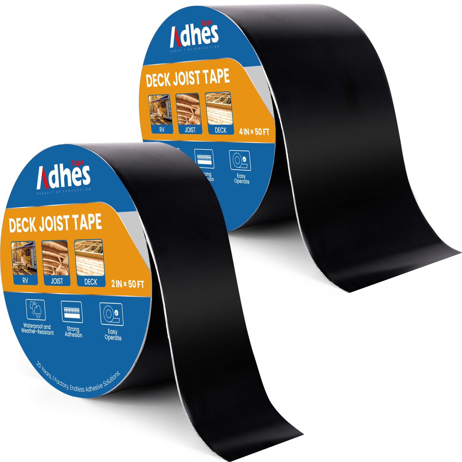 ADHES 2 Rollos Cinta de Butilo 50 mm x 15 m + 100 mm x 15 m Impermeable autoadhesiva Resistente al Clima Cinta para Vigas de Cubierta