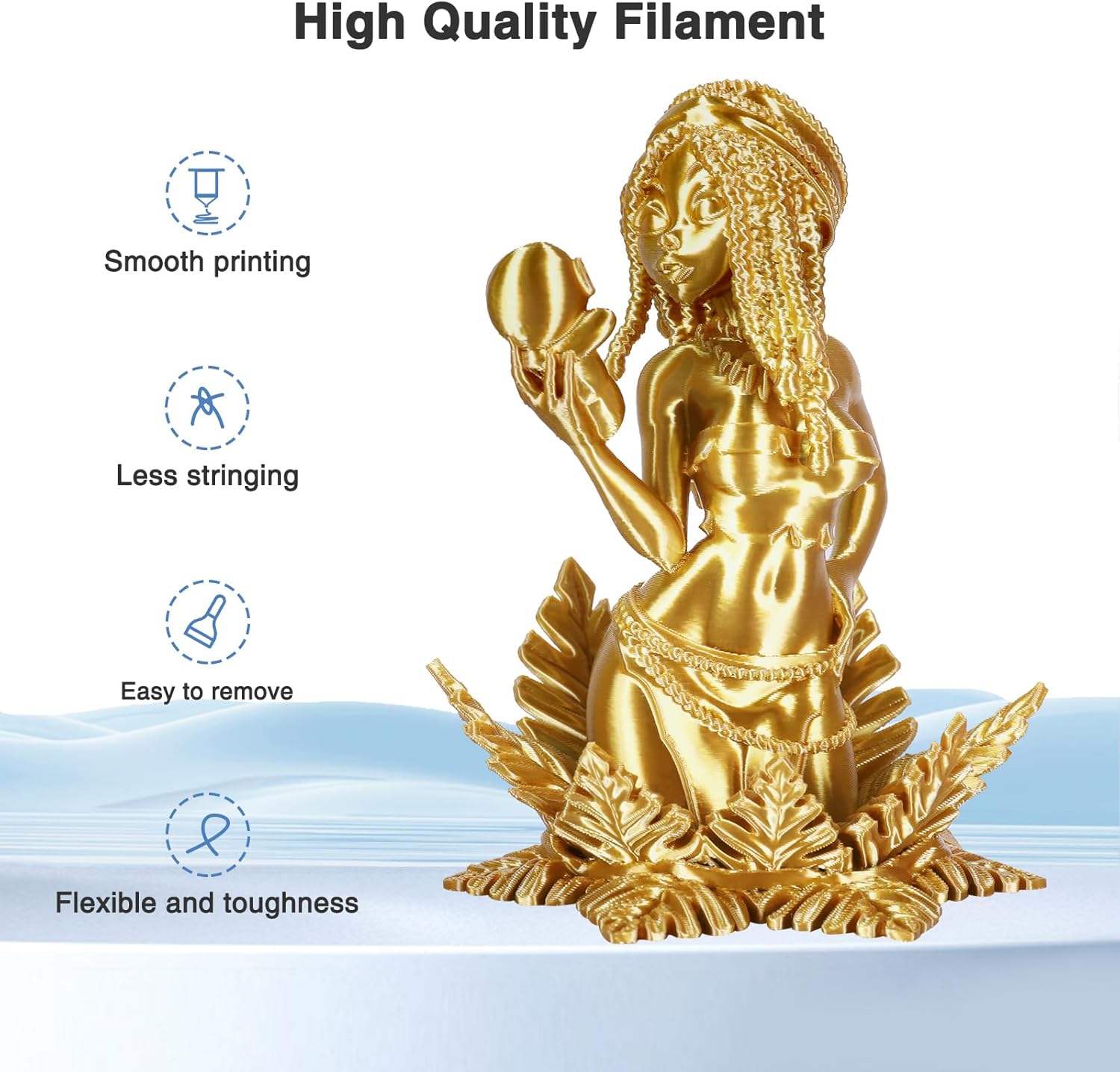 Silk Gold PLA Filament 1.75mm, 1kg(2.2lbs) High Speed Shiny Metallic Golden 3D Printer Filament, Low Warp & Clog-Free, Dimensional Accuracy +/- 0.03mm for FDM 3D Printers - Image 4