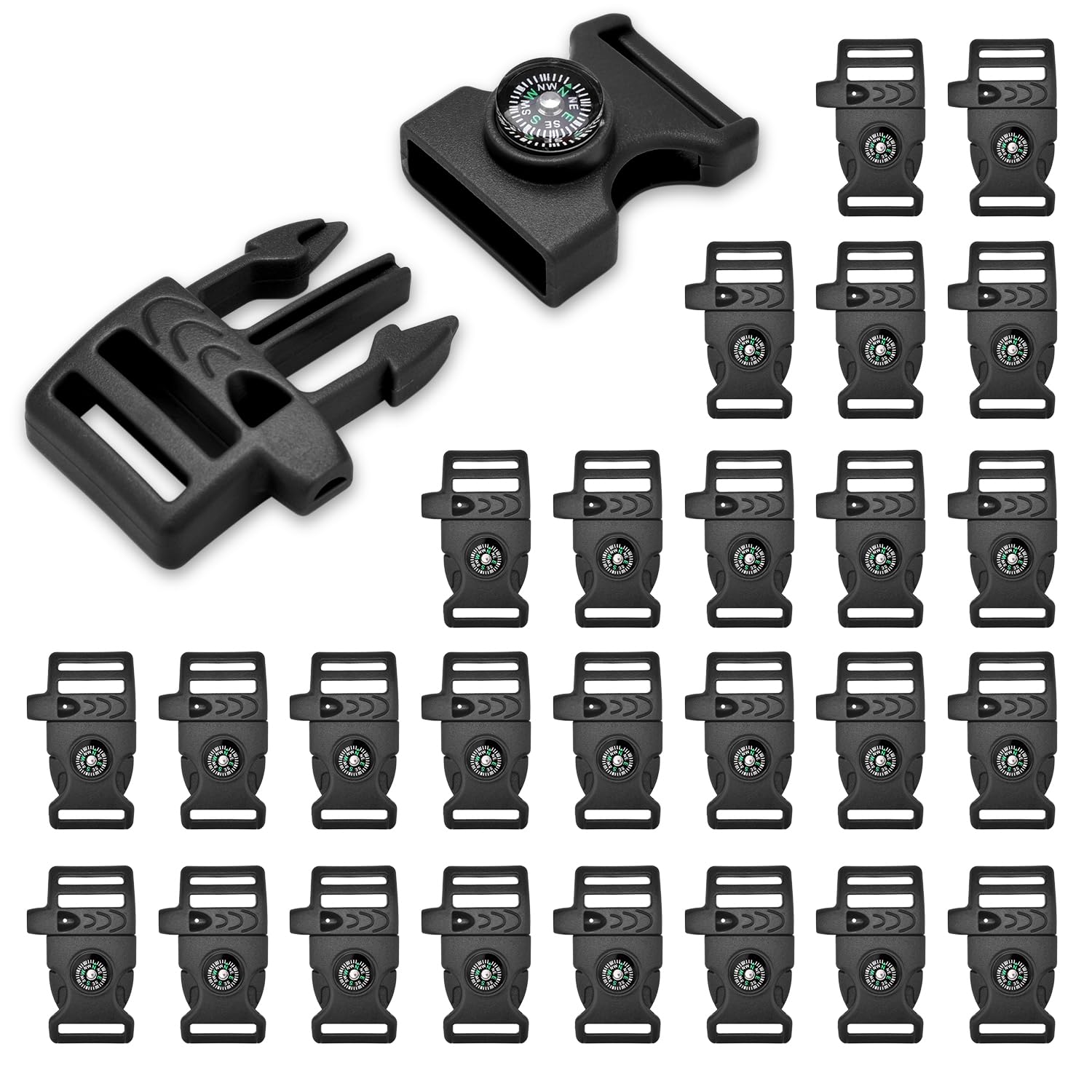 Paracord Buckles, Compass Buckle for Bracelets Clasp Clip Outdoor Camping Emergency Survival Travel Accessories, 50pack 3/4 Inch Black, 3/4 Inch
