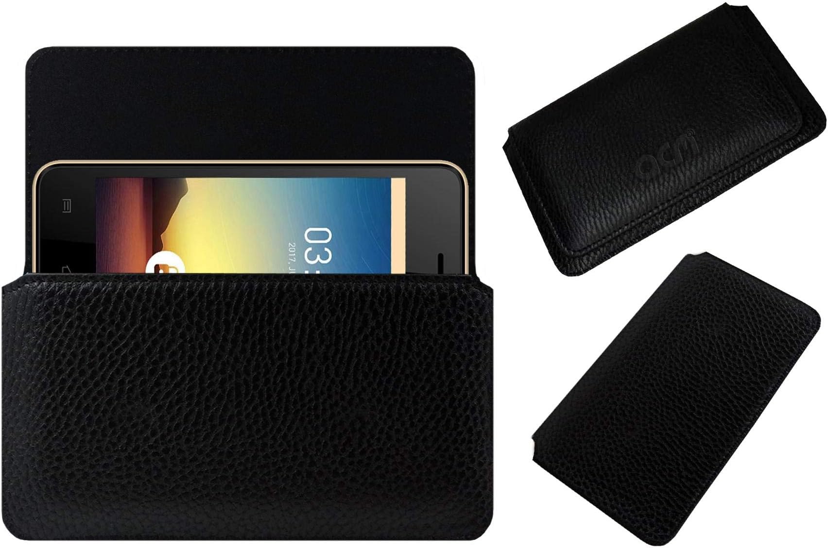 ACM Horizontal Case Compatible with Ziox Astra Champ Plus Mobile Leather Cover Pouch Black