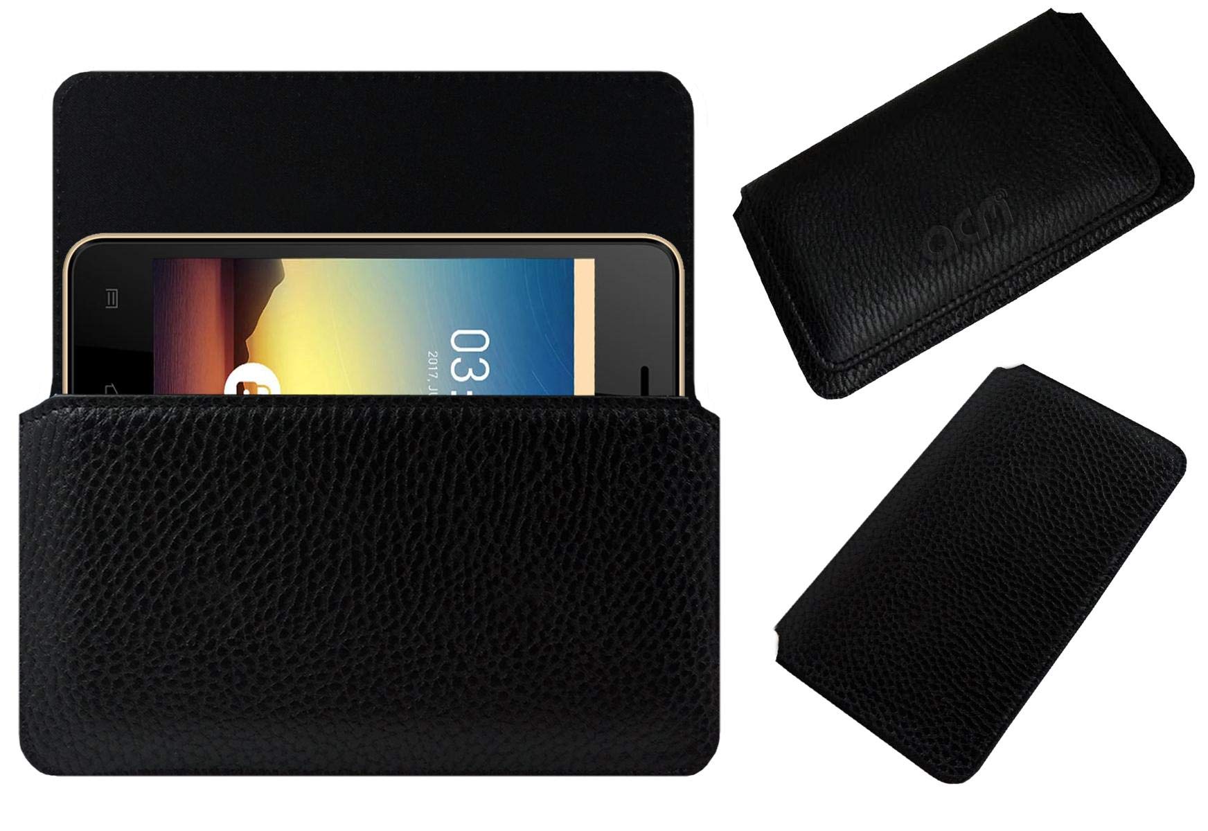 Horizontal Case Compatible with Ziox Astra Champ Plus Mobile Leather Cover Pouch Black