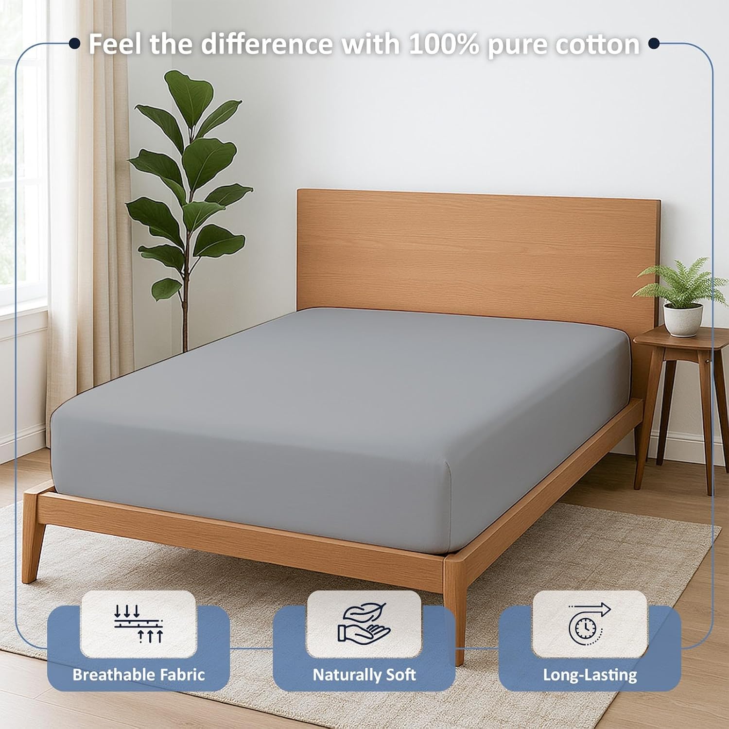 Cottington Lane Cal King Fitted Sheet Only, 100% Egyptian Cotton Bottom Sheet Cal King Size (72" x 84"), 15 Inch Deep Pocket, Hotel Quality Sateen Weave, Soft, Breathable, Cooling & Durable,Light Grey